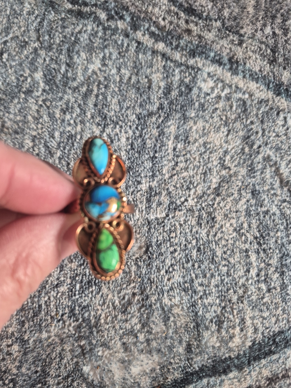 Handmade Copper Ring with Blue and Green Genuine Turquoise Stones